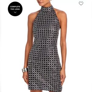 ROTATE Silver Beaded Halter Neck Open Back Mini Dress Women’s Sz 36